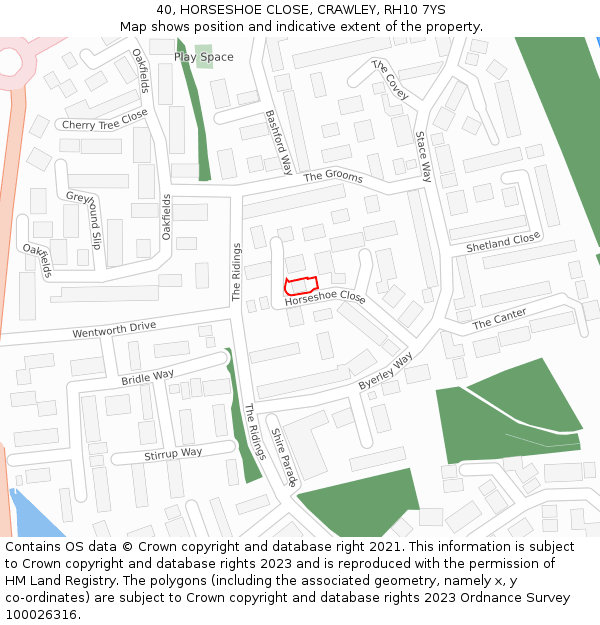 40, HORSESHOE CLOSE, CRAWLEY, RH10 7YS: Location map and indicative extent of plot