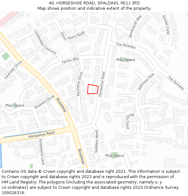 40, HORSESHOE ROAD, SPALDING, PE11 3FD: Location map and indicative extent of plot