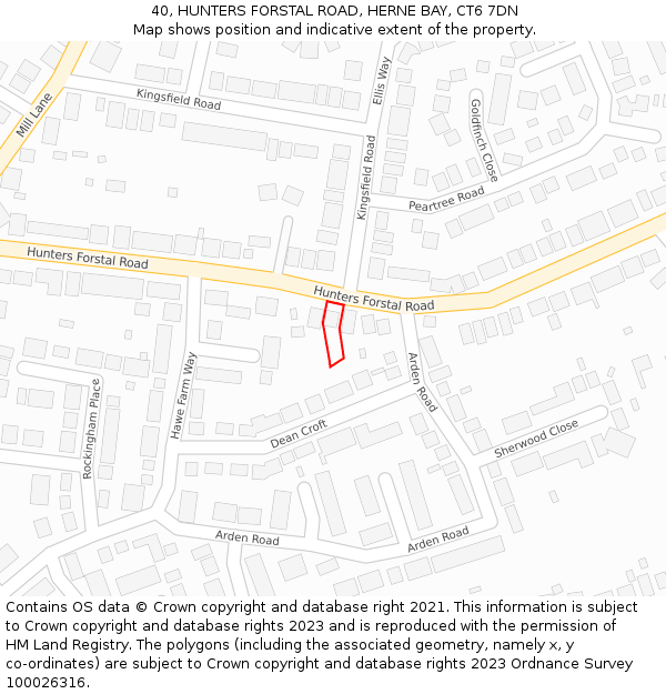 40, HUNTERS FORSTAL ROAD, HERNE BAY, CT6 7DN: Location map and indicative extent of plot