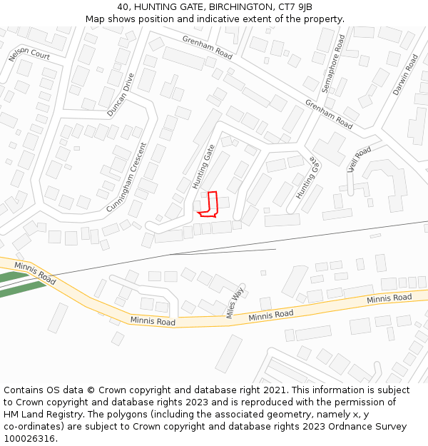 40, HUNTING GATE, BIRCHINGTON, CT7 9JB: Location map and indicative extent of plot