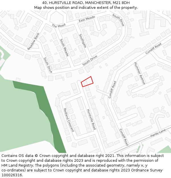 40, HURSTVILLE ROAD, MANCHESTER, M21 8DH: Location map and indicative extent of plot