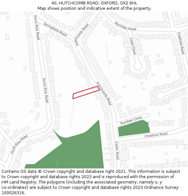 40, HUTCHCOMB ROAD, OXFORD, OX2 9HL: Location map and indicative extent of plot