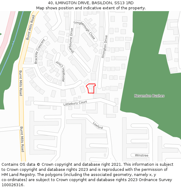 40, ILMINGTON DRIVE, BASILDON, SS13 1RD: Location map and indicative extent of plot