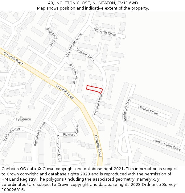 40, INGLETON CLOSE, NUNEATON, CV11 6WB: Location map and indicative extent of plot