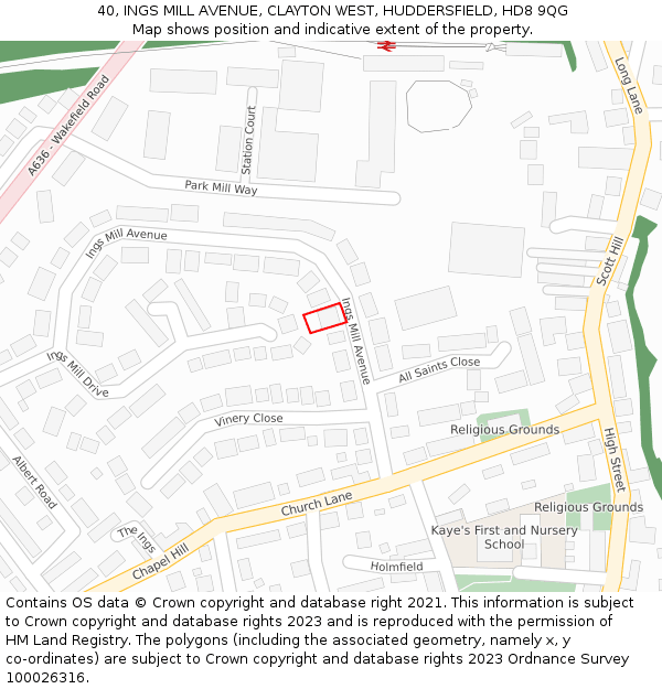 40, INGS MILL AVENUE, CLAYTON WEST, HUDDERSFIELD, HD8 9QG: Location map and indicative extent of plot
