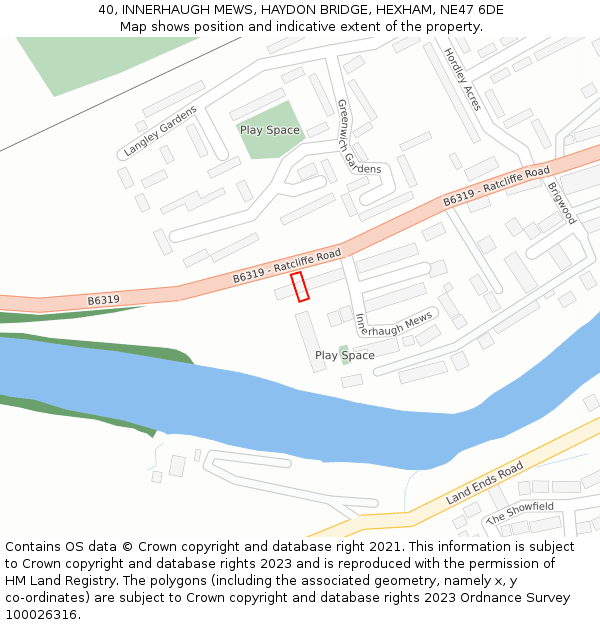 40, INNERHAUGH MEWS, HAYDON BRIDGE, HEXHAM, NE47 6DE: Location map and indicative extent of plot