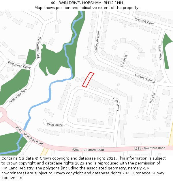 40, IRWIN DRIVE, HORSHAM, RH12 1NH: Location map and indicative extent of plot