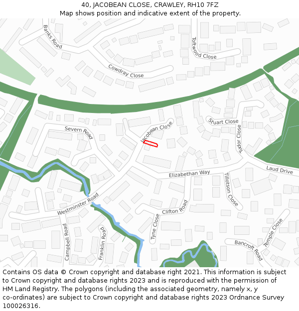 40, JACOBEAN CLOSE, CRAWLEY, RH10 7FZ: Location map and indicative extent of plot