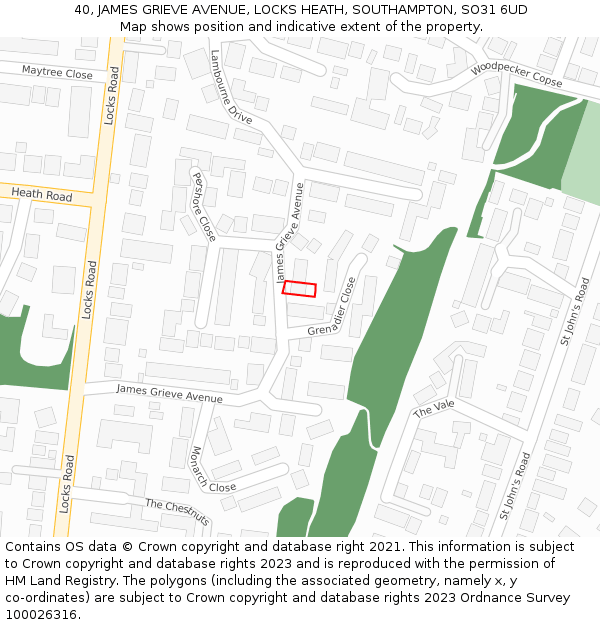 40, JAMES GRIEVE AVENUE, LOCKS HEATH, SOUTHAMPTON, SO31 6UD: Location map and indicative extent of plot