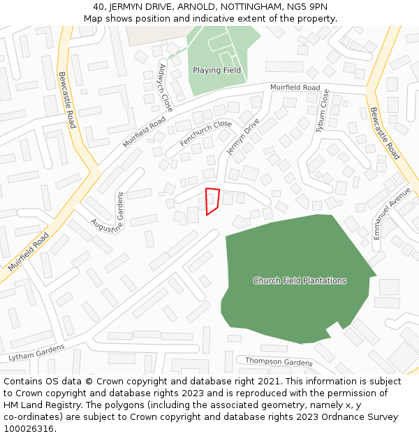 40, JERMYN DRIVE, ARNOLD, NOTTINGHAM, NG5 9PN: Location map and indicative extent of plot