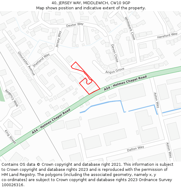 40, JERSEY WAY, MIDDLEWICH, CW10 9GP: Location map and indicative extent of plot