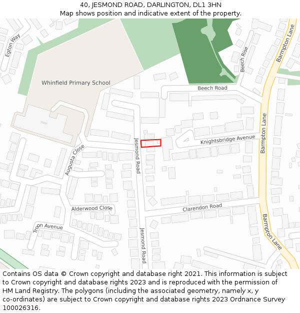 40, JESMOND ROAD, DARLINGTON, DL1 3HN: Location map and indicative extent of plot