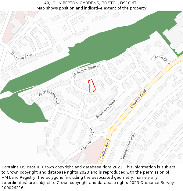 40, JOHN REPTON GARDENS, BRISTOL, BS10 6TH: Location map and indicative extent of plot
