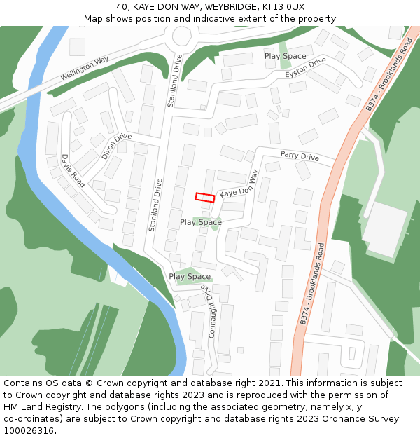 40, KAYE DON WAY, WEYBRIDGE, KT13 0UX: Location map and indicative extent of plot