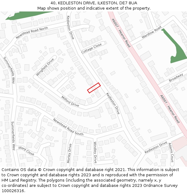 40, KEDLESTON DRIVE, ILKESTON, DE7 8UA: Location map and indicative extent of plot