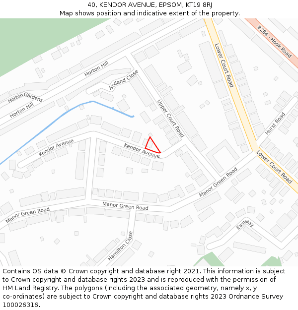 40, KENDOR AVENUE, EPSOM, KT19 8RJ: Location map and indicative extent of plot