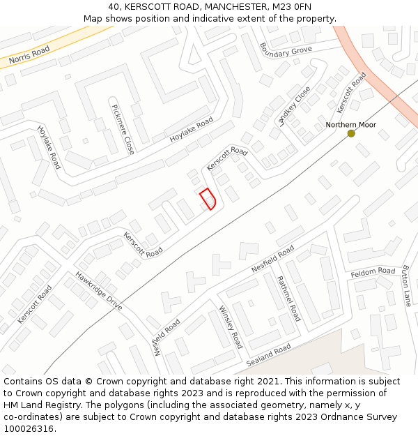 40, KERSCOTT ROAD, MANCHESTER, M23 0FN: Location map and indicative extent of plot