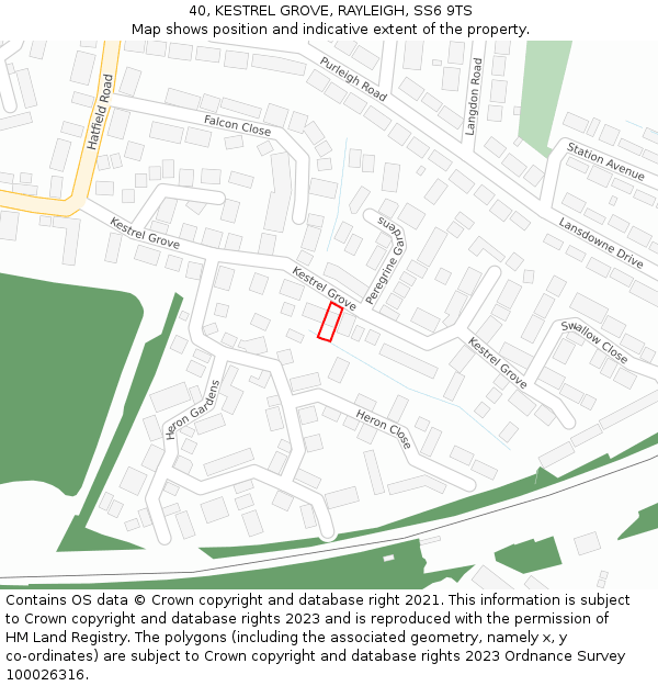 40, KESTREL GROVE, RAYLEIGH, SS6 9TS: Location map and indicative extent of plot