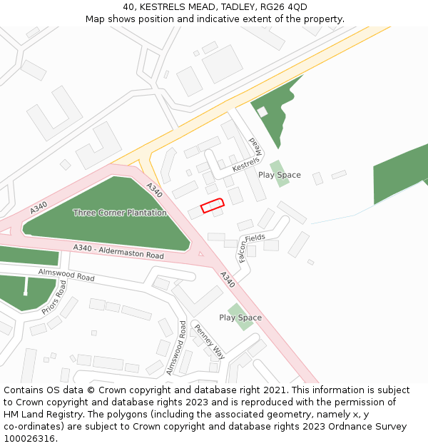 40, KESTRELS MEAD, TADLEY, RG26 4QD: Location map and indicative extent of plot