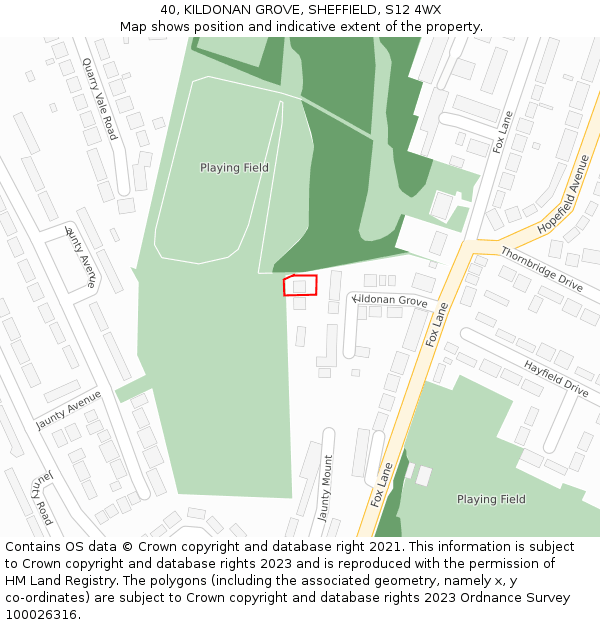 40, KILDONAN GROVE, SHEFFIELD, S12 4WX: Location map and indicative extent of plot