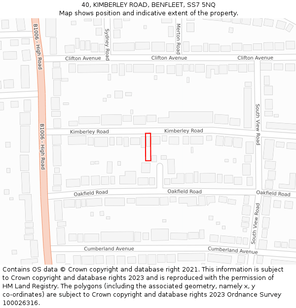 40, KIMBERLEY ROAD, BENFLEET, SS7 5NQ: Location map and indicative extent of plot