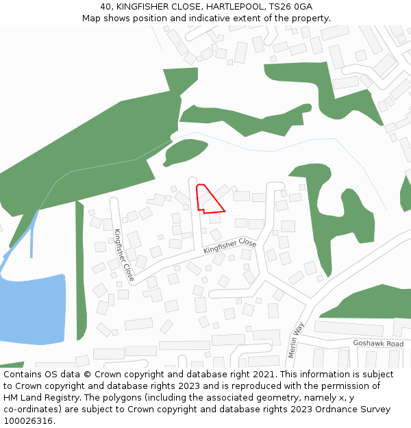 40, KINGFISHER CLOSE, HARTLEPOOL, TS26 0GA: Location map and indicative extent of plot