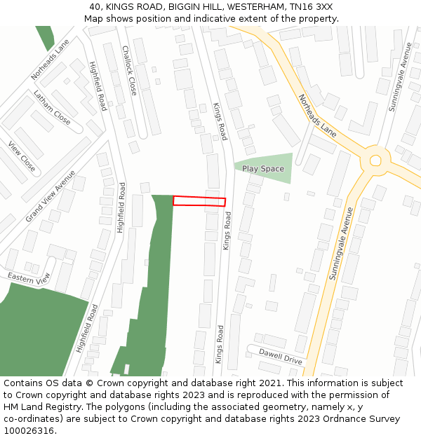 40, KINGS ROAD, BIGGIN HILL, WESTERHAM, TN16 3XX: Location map and indicative extent of plot