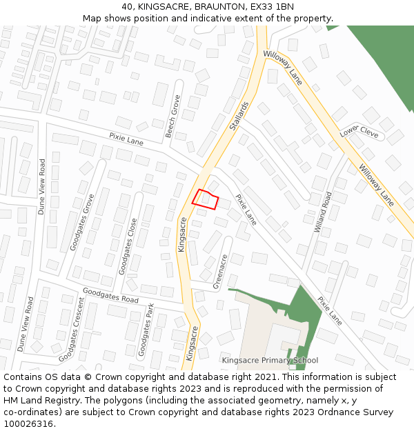 40, KINGSACRE, BRAUNTON, EX33 1BN: Location map and indicative extent of plot