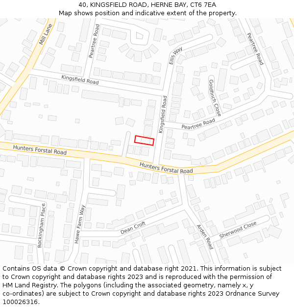 40, KINGSFIELD ROAD, HERNE BAY, CT6 7EA: Location map and indicative extent of plot