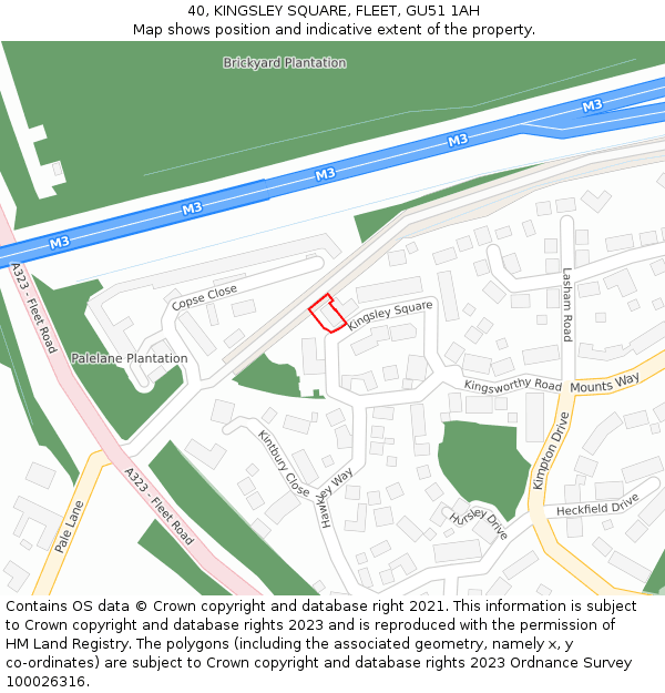 40, KINGSLEY SQUARE, FLEET, GU51 1AH: Location map and indicative extent of plot