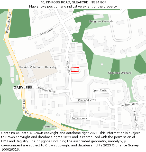 40, KINROSS ROAD, SLEAFORD, NG34 8GF: Location map and indicative extent of plot
