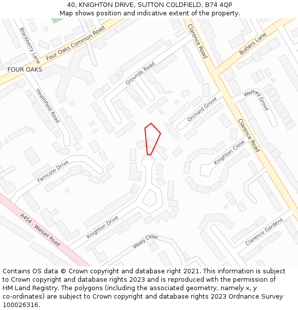 40, KNIGHTON DRIVE, SUTTON COLDFIELD, B74 4QP: Location map and indicative extent of plot
