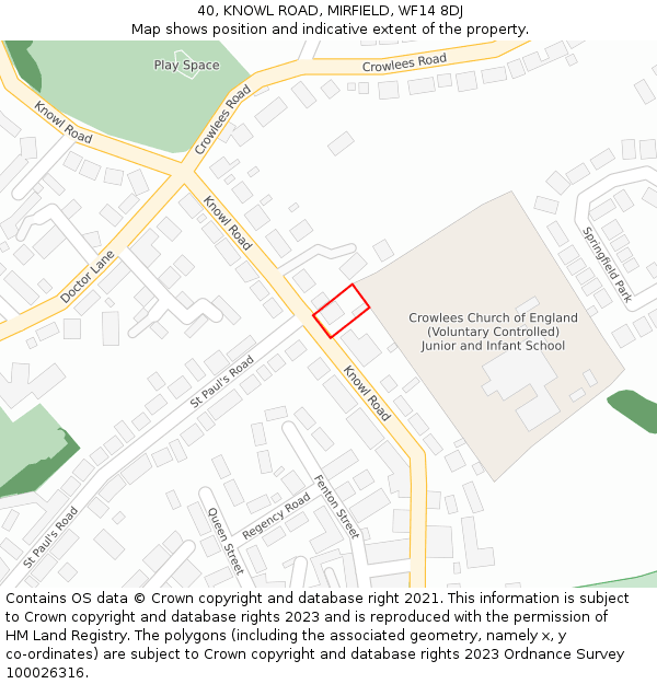 40, KNOWL ROAD, MIRFIELD, WF14 8DJ: Location map and indicative extent of plot