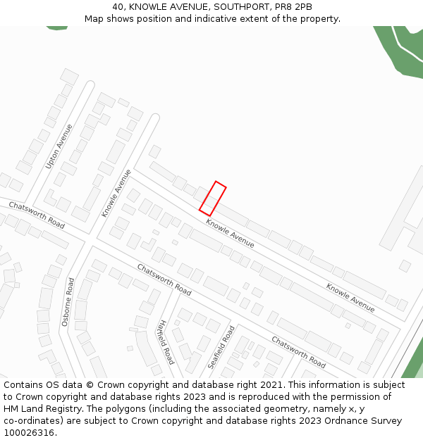 40, KNOWLE AVENUE, SOUTHPORT, PR8 2PB: Location map and indicative extent of plot