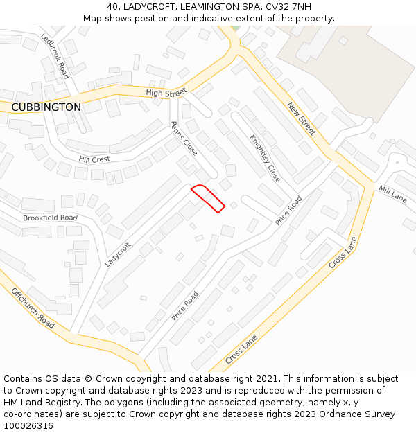 40, LADYCROFT, LEAMINGTON SPA, CV32 7NH: Location map and indicative extent of plot