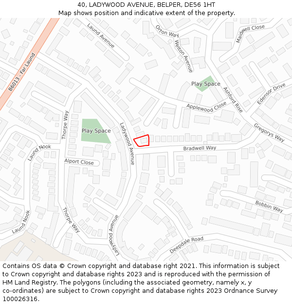 40, LADYWOOD AVENUE, BELPER, DE56 1HT: Location map and indicative extent of plot