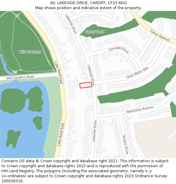 40, LAKESIDE DRIVE, CARDIFF, CF23 6DG: Location map and indicative extent of plot