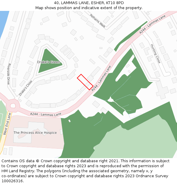 40, LAMMAS LANE, ESHER, KT10 8PD: Location map and indicative extent of plot