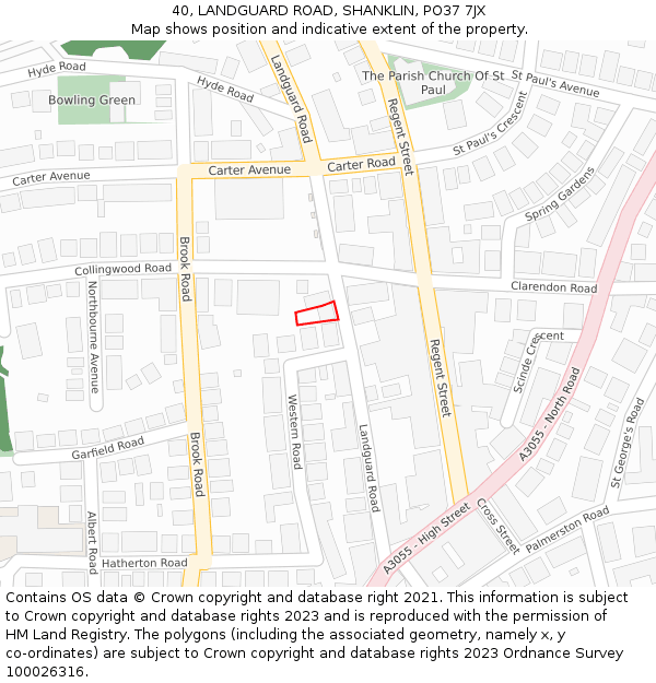 40, LANDGUARD ROAD, SHANKLIN, PO37 7JX: Location map and indicative extent of plot