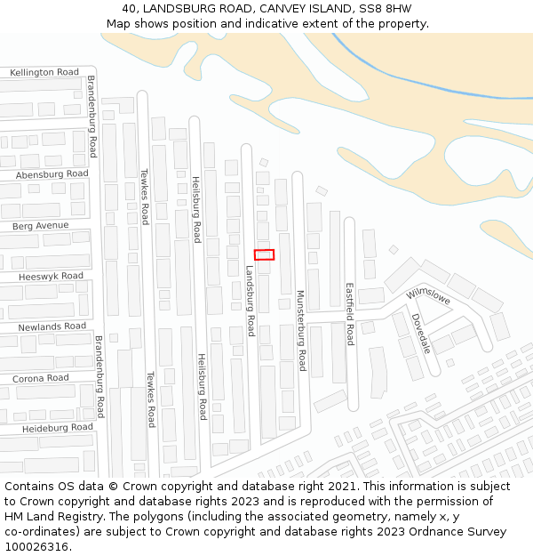 40, LANDSBURG ROAD, CANVEY ISLAND, SS8 8HW: Location map and indicative extent of plot