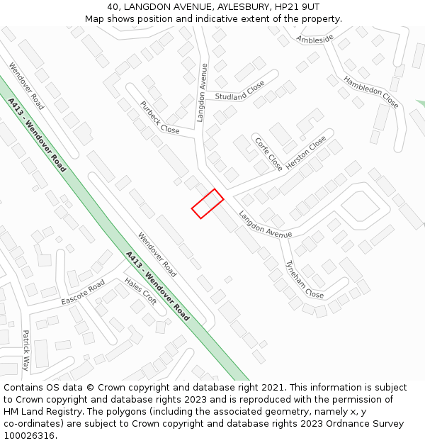 40, LANGDON AVENUE, AYLESBURY, HP21 9UT: Location map and indicative extent of plot