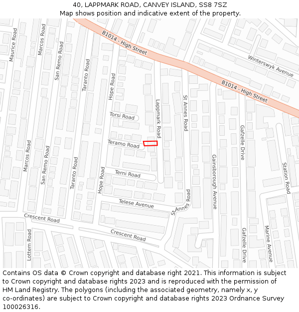 40, LAPPMARK ROAD, CANVEY ISLAND, SS8 7SZ: Location map and indicative extent of plot