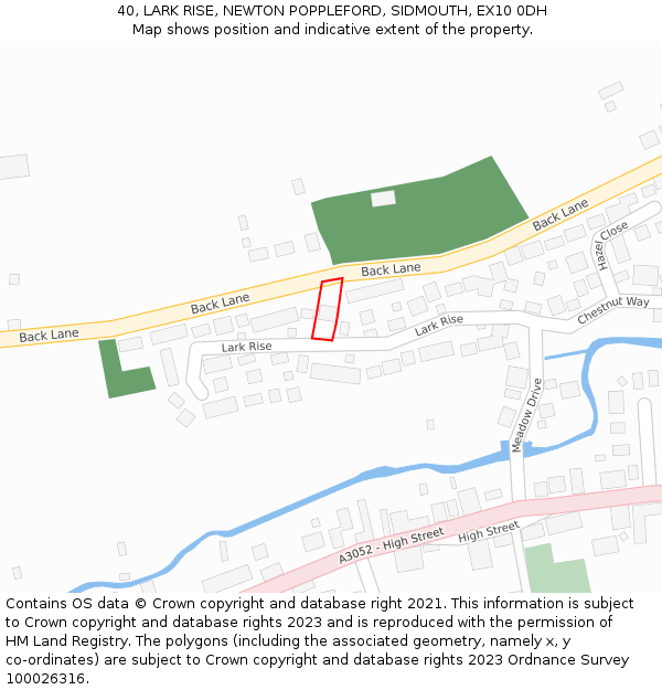 40, LARK RISE, NEWTON POPPLEFORD, SIDMOUTH, EX10 0DH: Location map and indicative extent of plot