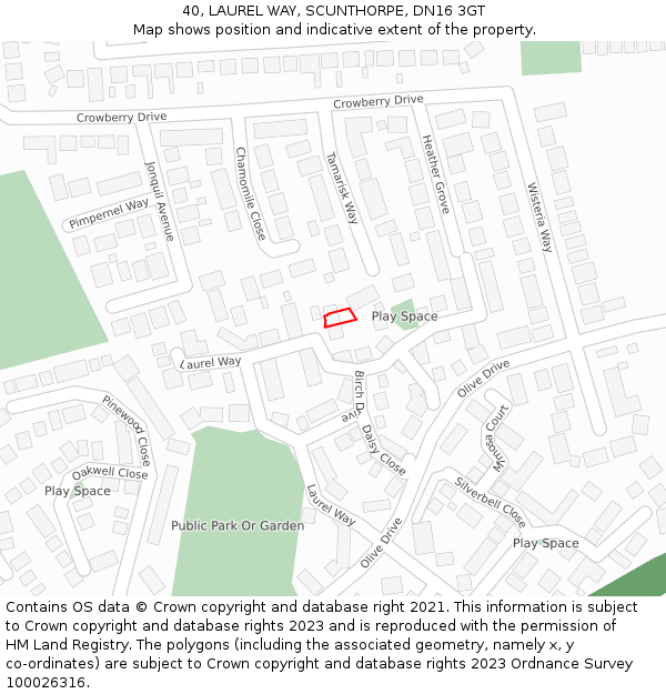 40, LAUREL WAY, SCUNTHORPE, DN16 3GT: Location map and indicative extent of plot