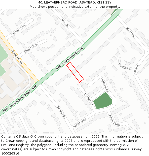 40, LEATHERHEAD ROAD, ASHTEAD, KT21 2SY: Location map and indicative extent of plot