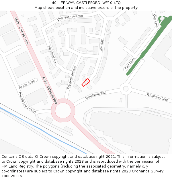 40, LEE WAY, CASTLEFORD, WF10 4TQ: Location map and indicative extent of plot