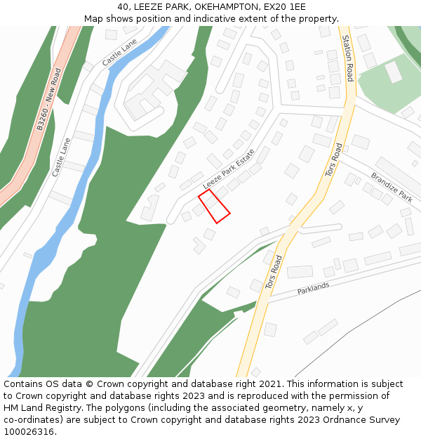 40, LEEZE PARK, OKEHAMPTON, EX20 1EE: Location map and indicative extent of plot