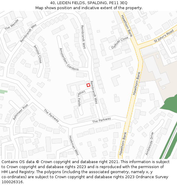 40, LEIDEN FIELDS, SPALDING, PE11 3EQ: Location map and indicative extent of plot