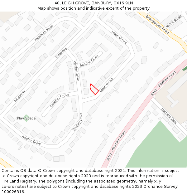 40, LEIGH GROVE, BANBURY, OX16 9LN: Location map and indicative extent of plot