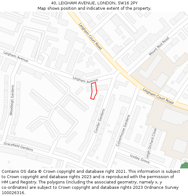 40, LEIGHAM AVENUE, LONDON, SW16 2PY: Location map and indicative extent of plot